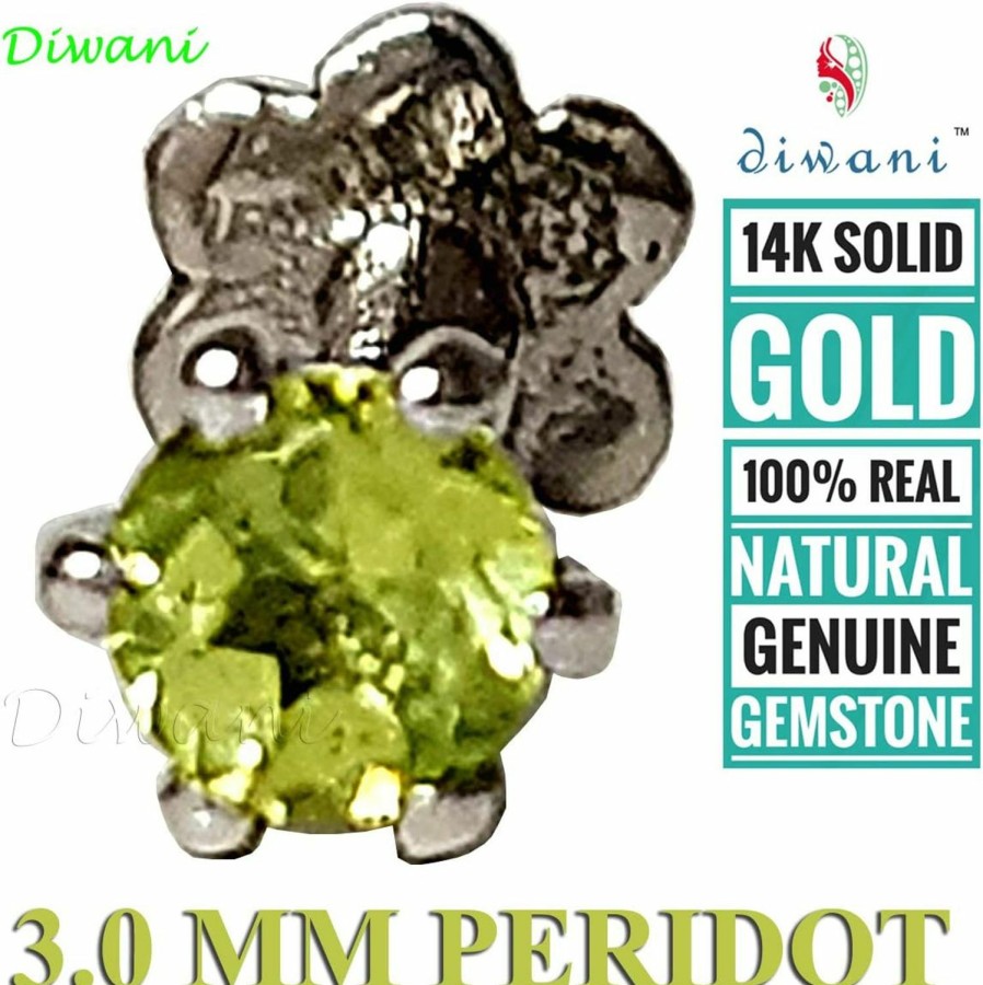 Best DIWANI Diwani 14K Gold 3.0Mm Natural Peridot Gemstone Engagement Wedding Nose Lip Labret Monroe Body Piercing Ring Stud Pin Screw (0.120 Cents, Color- Blue) 18 Gauge Thick 8.0Mm Length Screw Back Post