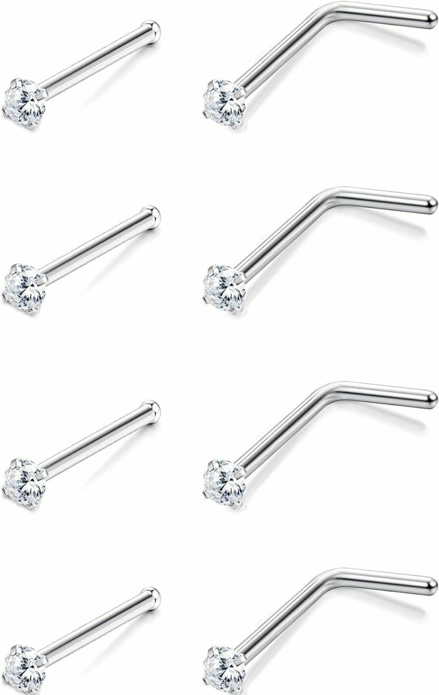 Hot VALDEAS Valdeas 20G Nose Ring Studs Cz Nose Studs 316L Stainless Steel Nose Studs For Women 8 Pcs Bone Nose Rings Set Austrian Cubic Zirconia Nose Piercing Jewelry Round Square Shapes Nose Stud 1.5-3Mm