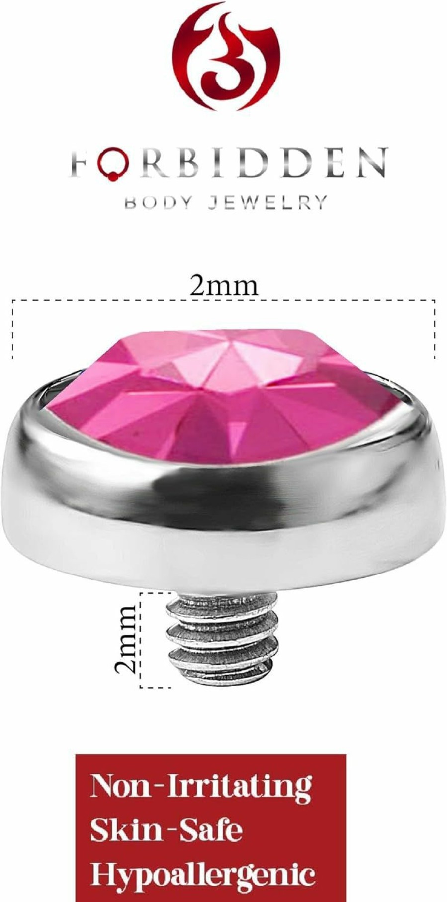 Hot Forbidden Body Jewelry Forbidden Body Jewelry 14G 316L Internally Threaded Ultra Thin Flat Disc Pink 4.4 Mm Gem Top For Dermal Piercing