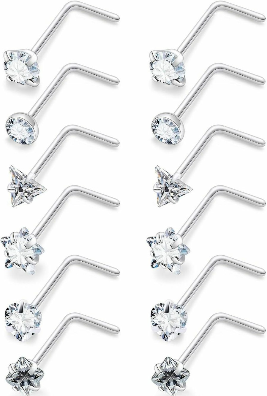 New Lcolyoli Lcolyoli 18G 20G Nose Rings Studs Surgical Steel Nose Piercings L Shaped Screw Nose Studs Cubic Zirconia Nose Ring Nose Piercing Jewelry For Women Men