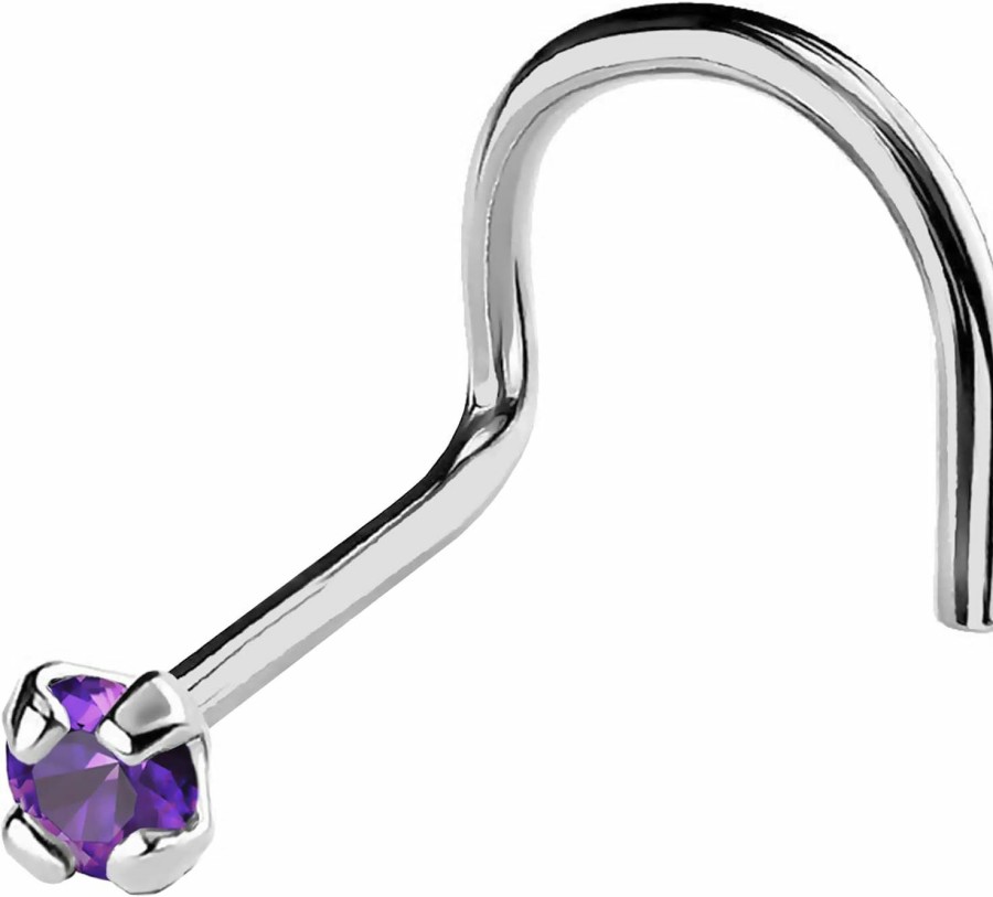 Clearance Jewelry Avalanche Jewelry Avalanche 22G Solid 14Kt Gold Nose Screw Stud With Prong Set Real Amethyst Gemstone, 14Kt Yellow Gold Or 14Kt White Gold - February Birthstone Nose Ring