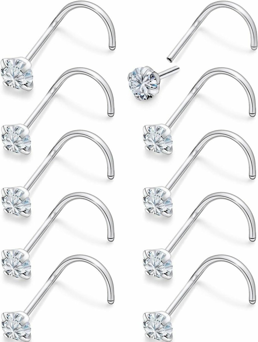 Online Vsnnsns Vsnnsns 18G 20G Threadless Push In Nose Rings For Women 316L Surgical Stainless Steel L Shaped Nose Studs Screw Bone Nose Rings Piercings Nostril Piercing Diamond Cz 1.5Mm 2Mm 2.5Mm 3Mm Silver 10Pcs