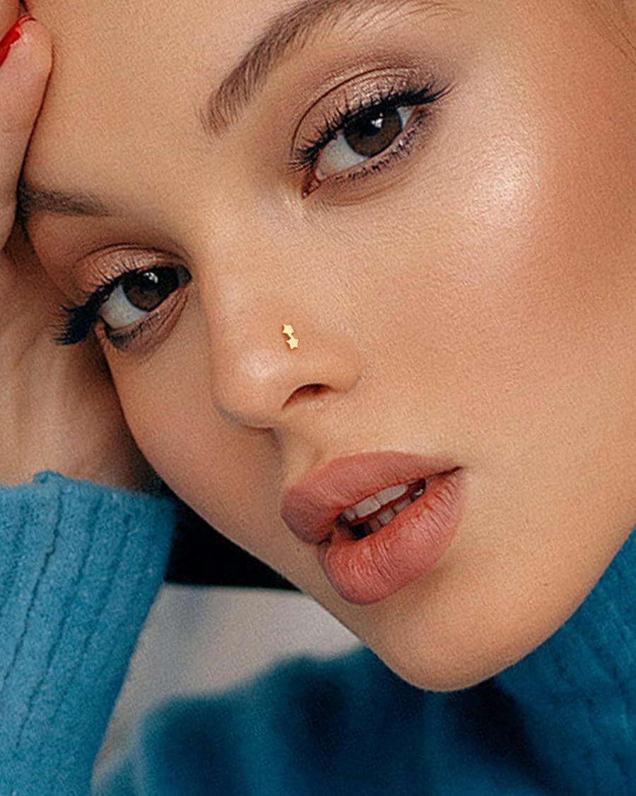 Hot Mooncrush Jewelry Mooncrush Jewelry 14K Gold Nose Ring Stud Minimalist Star 14K Screw Nose Ring Cute 14K Gold Nose Piercing Jewelry 7Mm Barbell