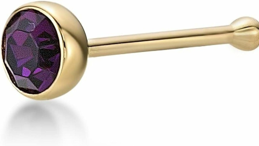 Wholesale Lavari Jewelers Lavari Jewelers 20 Gauge Straight Bone, L-Shaped Or Curved Screw Round Violet Crystal Nose Ring In 14K Yellow Gold Uni Stud Nose Ring Hypoallergenic 20G Body Piercing