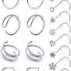 Online Lcolyoli Lcolyoli 20G Nose Rings Stainless Steel Nose Rings Hoops L Shape Nose Studs For Women Men Crystal Double Nose Ring For Single Piercing Nose Piercing Jewelry