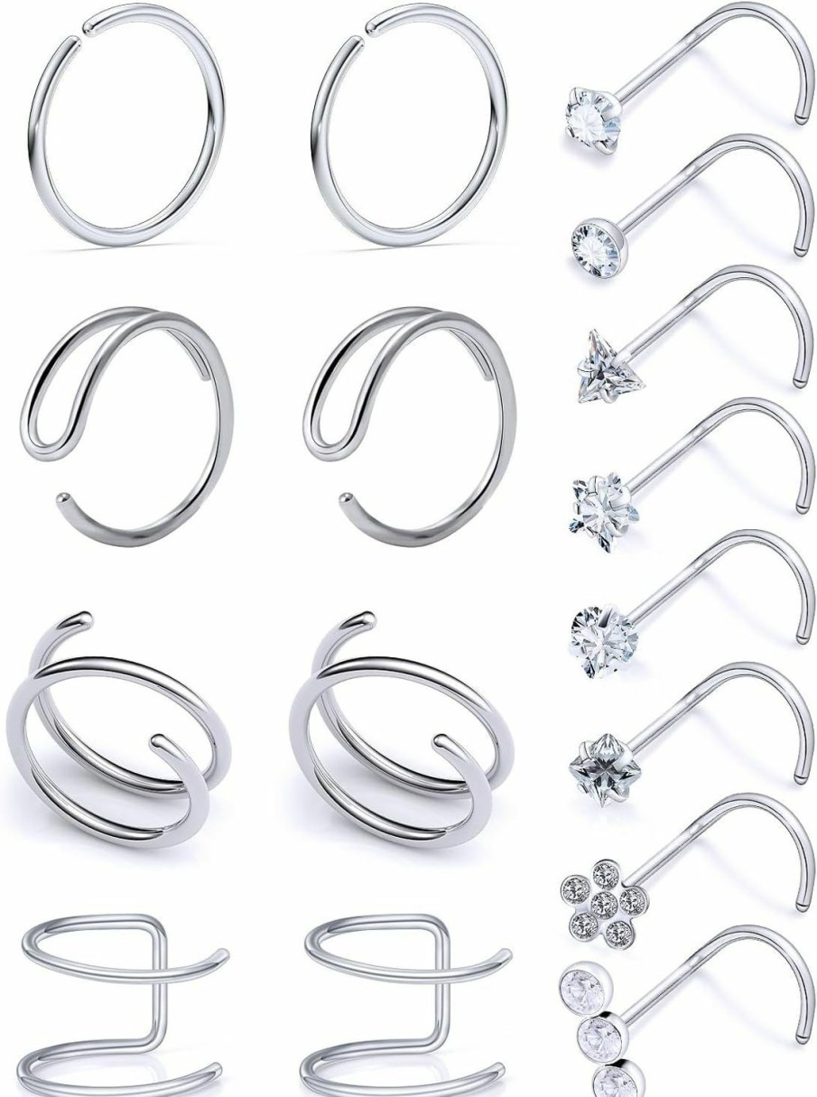 Online Lcolyoli Lcolyoli 20G Nose Rings Stainless Steel Nose Rings Hoops L Shape Nose Studs For Women Men Crystal Double Nose Ring For Single Piercing Nose Piercing Jewelry