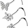 Best OUFER Oufer 3Pcs Nose Studs, 20G Stainless Steel Butterfly Nose Ring Screw, Nostril Jewelry Shining Cz For Women And Men