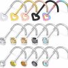 Hot Dyknasz Dyknasz 15Pcs 18G Surgical Steel Nose Ring Studs Body Jewelry Piercing For Women Girls Men Colorful Diamond Cz Inlaid 2Mm