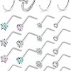 New Boernfnso 20G Nose Rings Studs Surgical Stainless Steel Nose Hoop Rings For Women Men Straight Silver Tone Diamonds Cubic Zircon Cute Heart Cz Flower Screw Nez Nostril Rings Piercing Jewelry Retainer