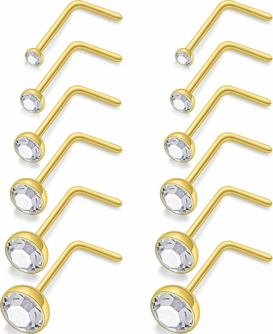 Wholesale SCERRING Scerring 20 Gauge Nose Rings Hoop Stainless Steel Bone L Shaped Screw 1.5-4Mm Cz Nose Studs Cartilage Daith Tragus Ear Piercing Ring Hoop Body Jewelry Set 12-78Pcs