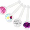 Wholesale bodyjewellery Bodyjewellery 4Pcs 20G 0.8Mm Nose Stud Bone Straight Bar Nostril Ring Bioflex Flexible Crystal Pick Color