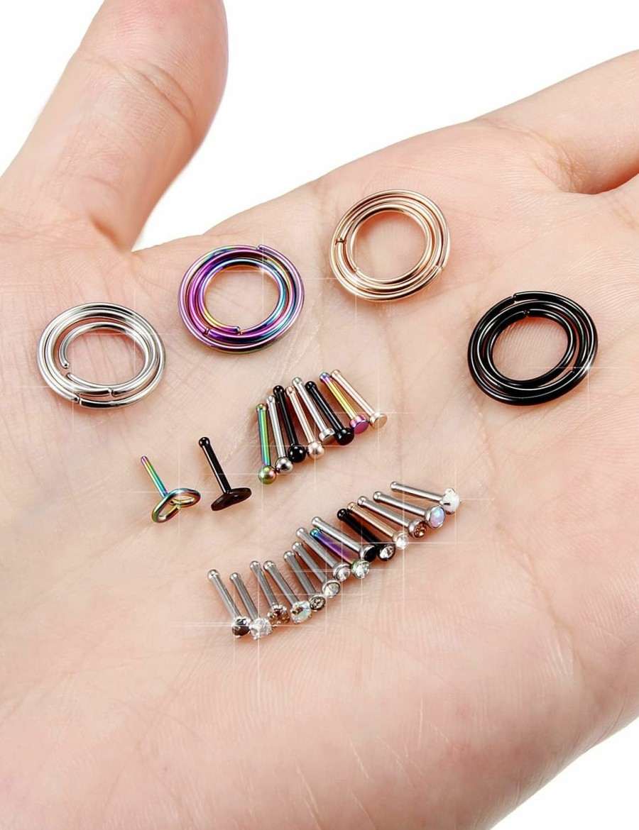 New Gadeaila Gadeaila 18G 20G 22G Nose Ring Studs Surgical Steel L Shaped Nose Studs Nose Rings Hoop Diamond Heart Cute Hypoallergenic Nostril Piercing Jewelry Silver Rose Gold Black Rainbow Nose Jewelry