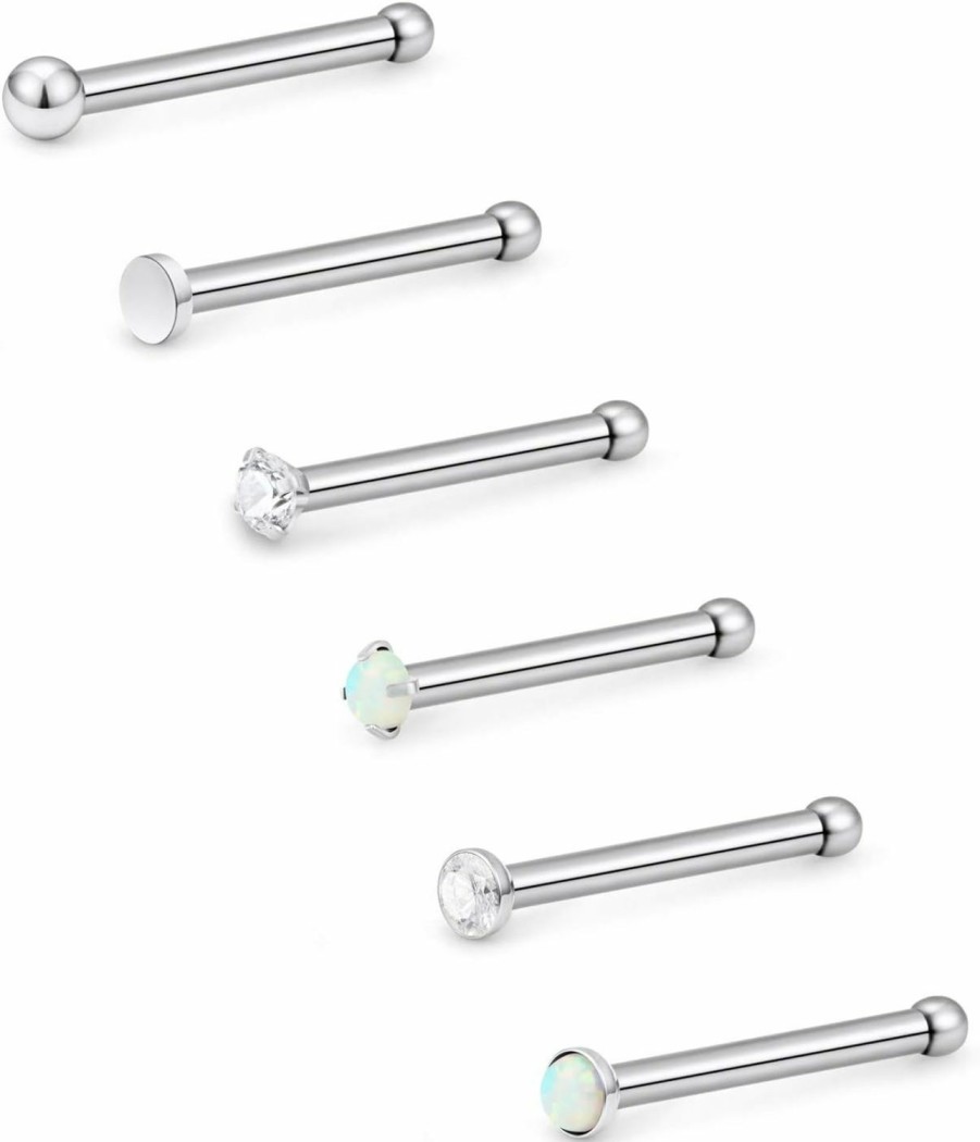 Clearance Lcolyoli Lcolyoli 22G Stainless Steel Nose Rings L Shaped Bone Screw Stud Piercing Jewelry For Women 1.5Mm 2Mm 2.5Mm 3Mm Cz Opal Ball Inlaid