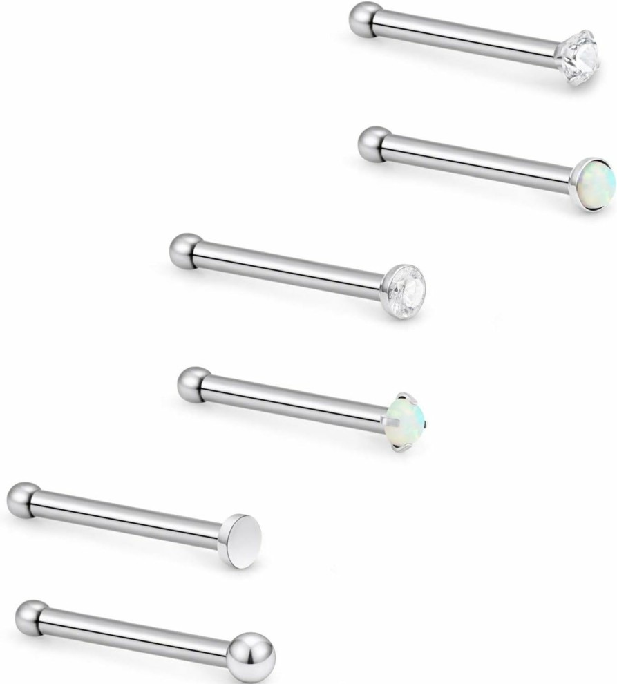 Clearance Lcolyoli Lcolyoli 22G Stainless Steel Nose Rings L Shaped Bone Screw Stud Piercing Jewelry For Women 1.5Mm 2Mm 2.5Mm 3Mm Cz Opal Ball Inlaid