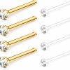 Online Belatti Belatti 8Pcs Surgical Steel & Bioflex Clear Nose Rings 20G For Women & Men 2Mm Cz Crystal | Clear Plastic Nose Stud 20 Gauge Straight Bar Set | Hypoallergenic Bioflex Clear Nose Piercing Jewelry